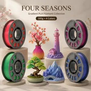 4 Seasons Gradient PLA 3D Printer Filament, 1.75mm, 4-Assorted Seasonal Color, 300g Per Spool, Neat Tangle-Free Winding, Low Shrinkage, Smooth Printing Material, Compatible With All Desktop FDM 3D Printers