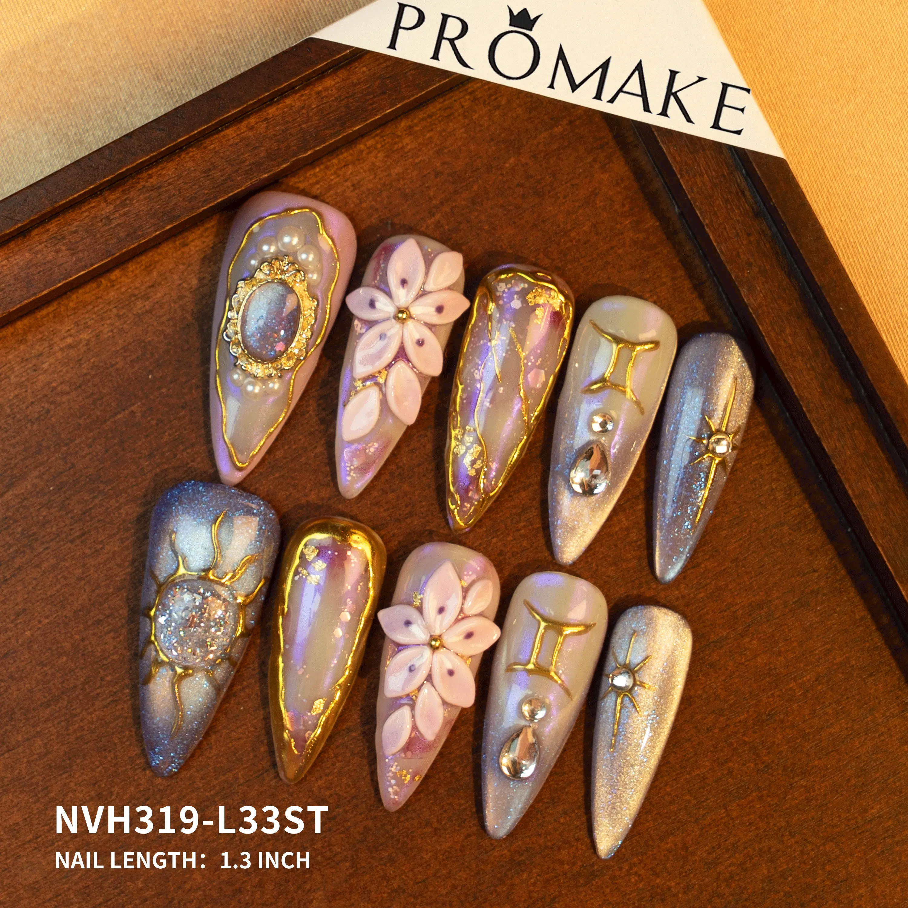 Promake Zodiac Energy Collection Designer Handmade Press On Nails, Lucky Colors, Floral Symbols, Handmade Presson Nails, Decorative Nails, Nail Extension Art