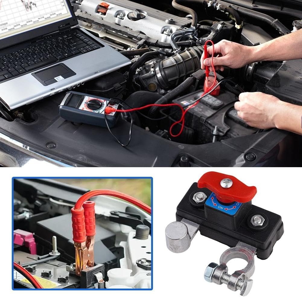 VAYWET Car Battery Power Cut-Off Switch Breaker, 12V/24V Universal Top Post Battery Quick Disconnect, Pure Copper Stable Transmission High Conductivity Disconnect Isolator Automatic Manual Circuit Leak Protector Flame-Retardant Cover for Car Truck Boat Rv