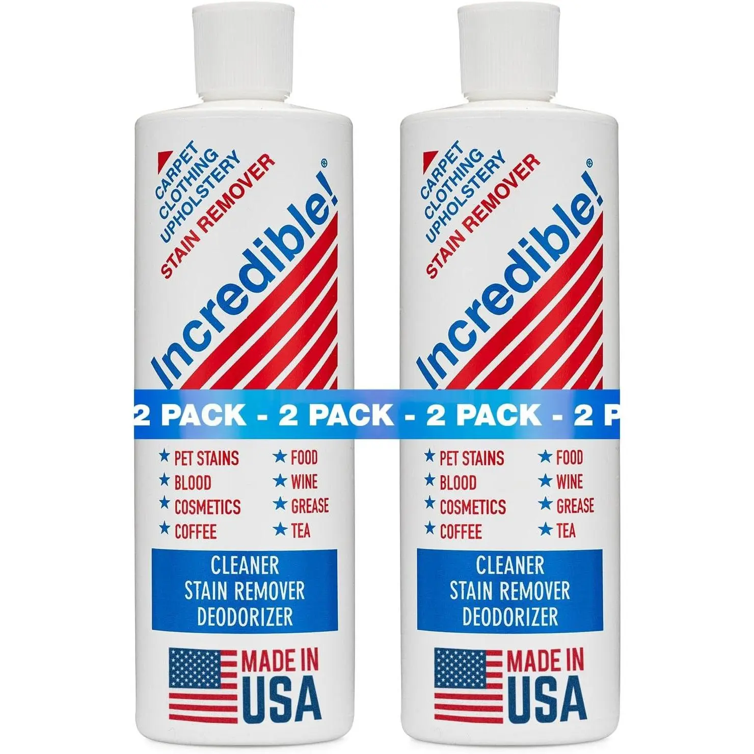 Stain Remover – Instant Spot Remover for New and Old Stains – Blood, Red Wine, Coffee, Urine, Cosmetics, Pet Stains & Odor Eliminator for Carpets, Mattresses, Laundry – 16 oz (2 Pack)
