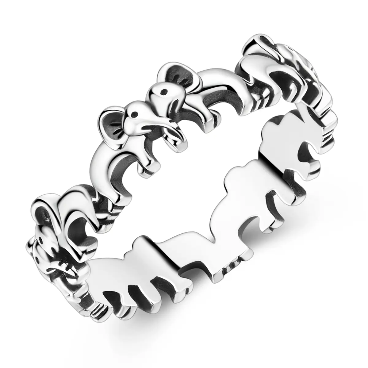 MULA Silver-Plated Baby Elephant Ring for Women - Stackable, Nature-Inspired Animal Totem Love Ring, Bohemian Wildlife Jewelry Gift, Stackable Ring