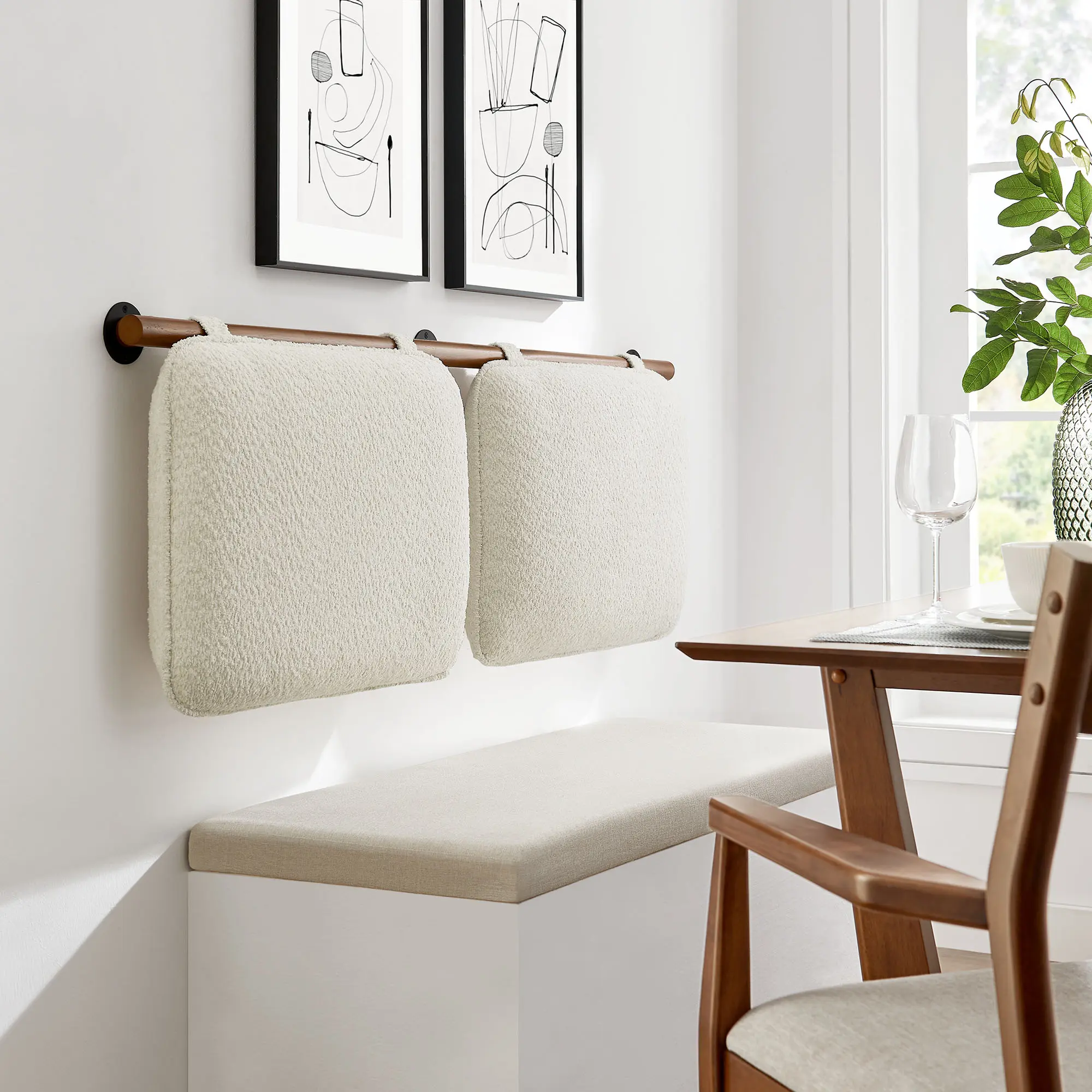 Anela Full-Size Fabric Upholstered Headboard, Chenille Material, Cream Walnut Finish, Wall-Mounted Indoor Furniture, Clean Aesthetic Headboards