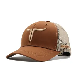 Cattle Ranch Brown/Khaki - 6 Panel Curved Brim Suede & Cotton Material Adjustable Snapback with 3D Embroidery
