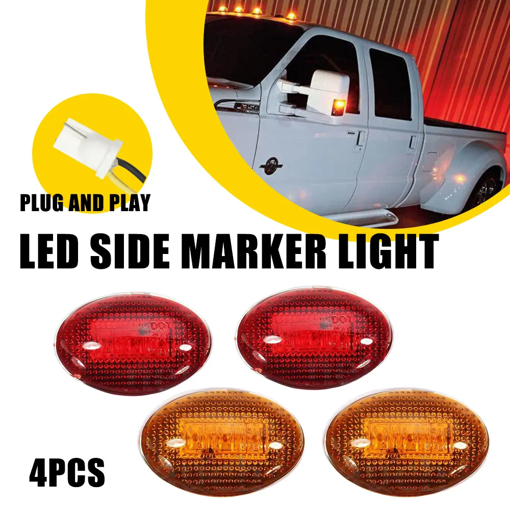 AUTOONE Dually Bed Fender Side Marker Lights - 4PCS Amber/Red Replacement Auto Parts Accessories for 1999-2010 Ford F350 F450 F550 Super Duty Truck, Original Look Turn Signals Parts, Visibility Boost