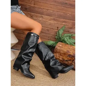 Knee-High PU Leather Pull-On Boots, Stylish and Comfortable Design, Available in 4 Colors, Trendy All-Season Shoes, Perfect for Fashion Lovers