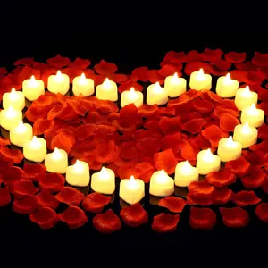Cridoz Rose Petals for Romantic Night Artificial Red Rose Petals with 24 Pack LED Candles for Decoration Wedding Valentine's Day Anniversary Proposal