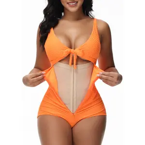 SHAPSHE Women's Tummy Control Swimsuit One Piece Slimming Bathing Suit Cutout Tie Knot Front Push Up Swimwear