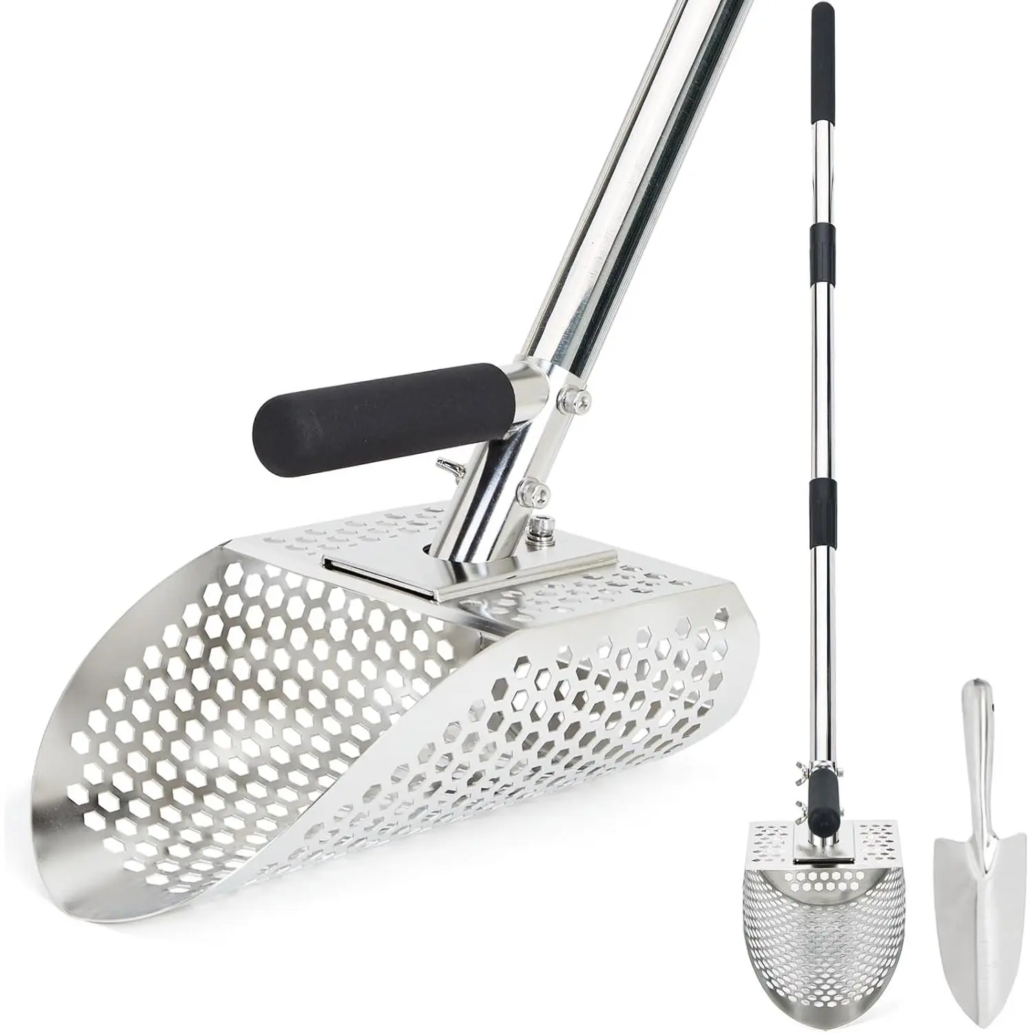 Stainless Steel Sand Scoop for Metal Detecting with Long Steel Handle Multi Functional Sand Sifter and Metal Detecting Shovel Perfect Beach Metal Detector Accessories and Sand Flea Rake for Beach Exploration