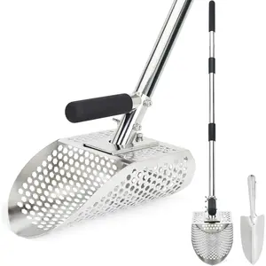 Stainless Steel Sand Scoop for Metal Detecting with Long Steel Handle Multi Functional Sand Sifter and Metal Detecting Shovel Perfect Beach Metal Detector Accessories and Sand Flea Rake for Beach Exploration