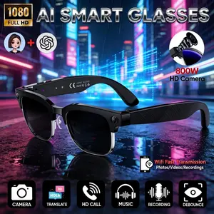AI Camera Glasses, 8MP HD Camera, IP66 Waterproof, Electronic & Optical Stabilization, Bluetooth WiFi, 4GB Memory, 290mAh Battery, AI Translation, ChatGPT 4.0, Open-Ear HiFi Audio, 35g Lightweight, Metal Half-Frame, 3 Lenses Optional, Certified