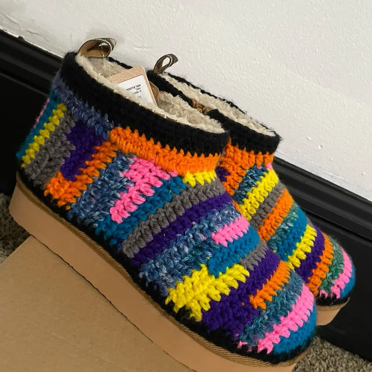 Women's Multi-Colored Crochet Boots for Comfortable Walking - Footwear, Walking Shoes, Bridal, Pu, Girl