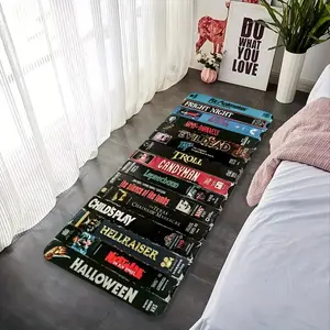 Horror Movie Theme Mat with Iconic Film Titles (Poltergeist, The Shining, Halloween) - Non-Slip Backing, Machine Washable Polyester Mat for Home Theater, Game Room & Living Room