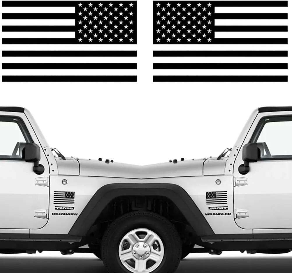 Matte Black 3"x5" Tactical Military American Dual Flags Pre-Cut Outdoor Vinyl Sticker - US Pride Custom Decal, Car Exterior Accessory, Truck Accessories, Hard Hat Compatible, Vehicle Exterior Decoration