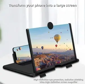 HD Mobile Phone Magnifier Projector Screen for Movies Videos Gaming Adjustable Angle Design Amplifier Desktop Foldable Portable Stand Black 10 inch Cellphone Smartphone Mount