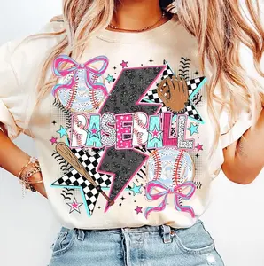 [Sale Up To 45%] Baseball Game Day Coquette Pink Tshirt, Pink Brushstroke Baseball.