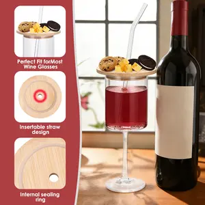 Wine Glass with Charcuterie Topper and Straw, Glass with Charcuterie Boards, Wine Appetizer Plates for Family Gatherings, Girl's Night, Bars