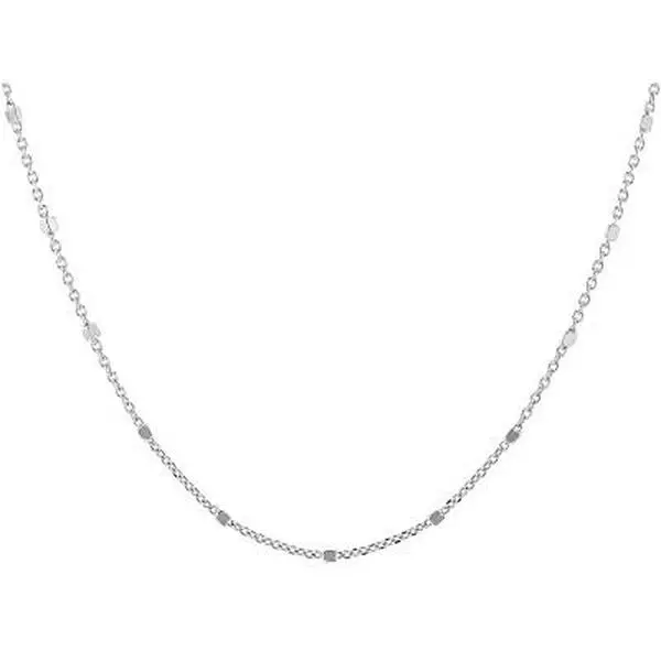 JTV Sterling Silver Cable Chain Necklace, 19" Jewelry for Women with Square Bead Stations, Casual Wear Chain Strap Necklaces
