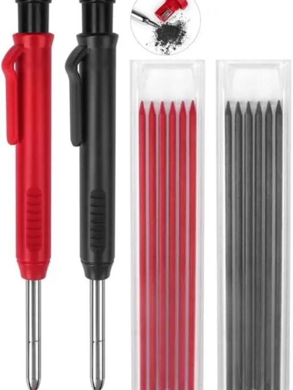 2 pack Carpenter Mechanical Pencils with Refills, Built-in Sharpener, Deep Hole Marker, Heavy Duty Woodworking Pencil for Architect