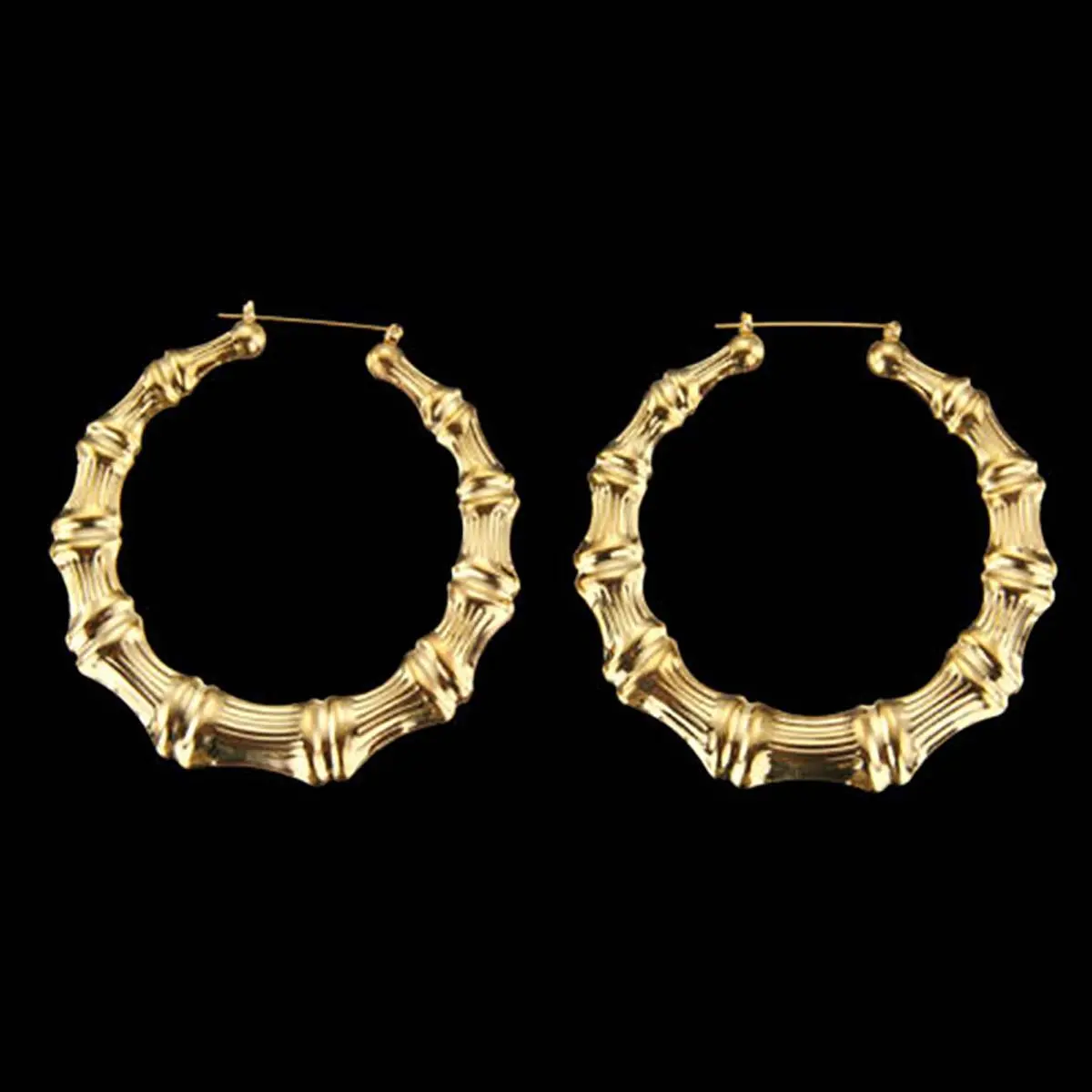 Women's Oversized Bamboo Style Hoop Earrings - Golden Heart-Triangle Design, Artificial Gemstone, Dramatic Statement Jewelry, Edgy Street Dance Accessories, Bamboo Style Hoops, Dramatic Earrings