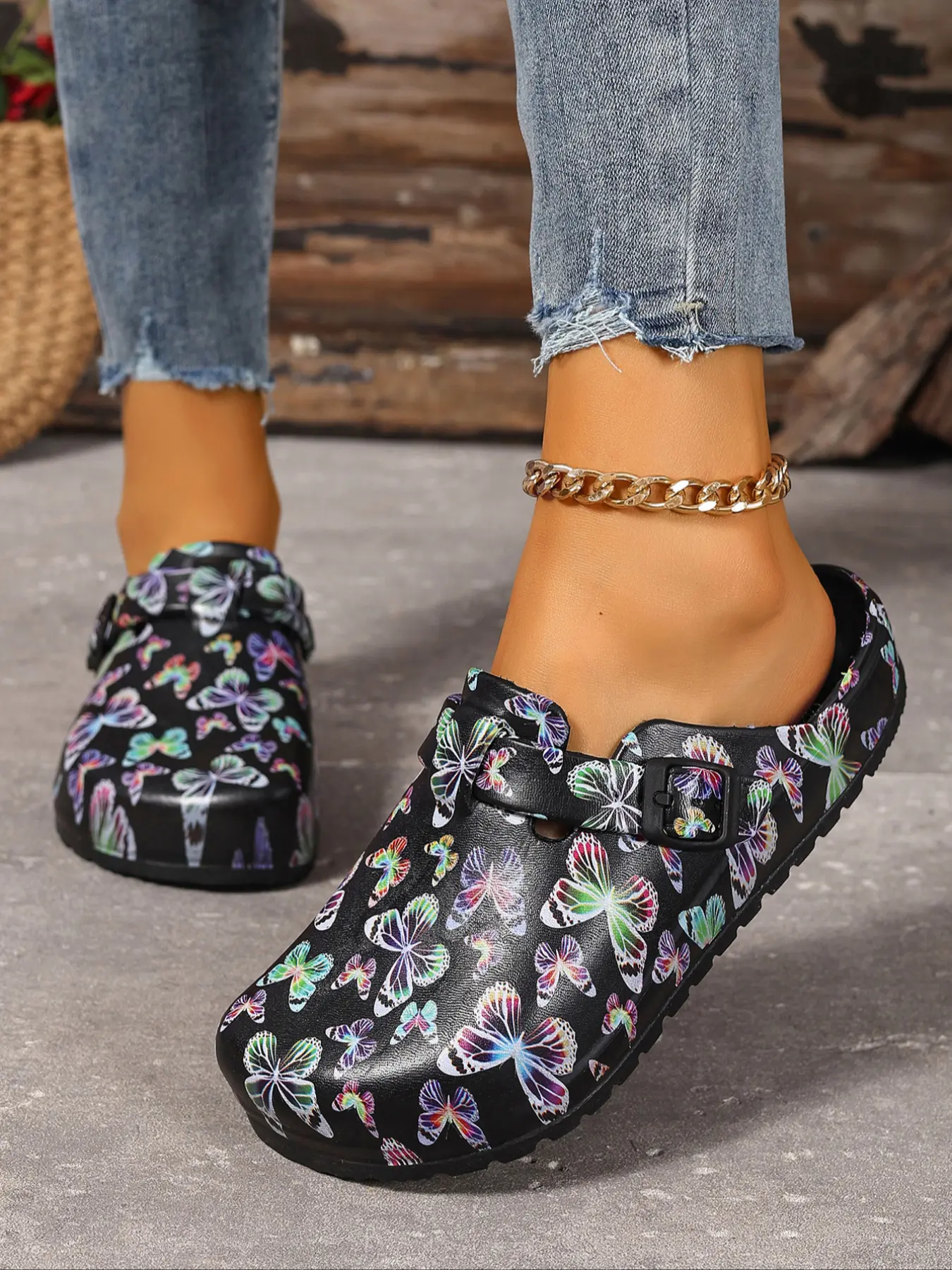 Women's Fashion Print Eva Casual Foot Clogs, Summer Anti-Slip Slip Resistant Work Shoes, Lightweight Flat Soft Sole Adjustable Buckle Closed Toe Beach Garden Fall
