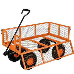 [FLASH SALE] Garvee Orange Steel Garden Cart Wagon, 900 lbs Utility Yard Cart with Removable Mesh Sides, 10" Wheels, 180° Handle & 9.03 Cu.Ft. Cargo Bed