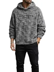 Men's Oversized Embroidered Fleece Long Sleeve Hoodie - Fuzzy Textured Fabric, Stretch, Casual Relaxed Fit Pullover for Winter Streetwear Menswear Tops