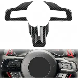 Steering Wheel Cover Trim for Ford Mustang Accessories 2015 2016 2017 2018 2019 2020 2021 2022 2023 Carbon Interior Accessories （Carbon Fiber Black ）