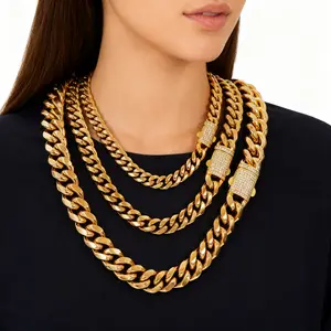 Premium Gold & Silver Cuban Link Chain Necklace - Waterproof & Tarnish-Free, 8-14mm Width, 16-30in Length, Heavy Street Style for Men, Versatile for Daily Wear & Parties