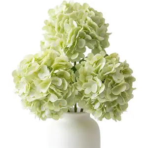 3 Pcs Real Touch Green Hydrangea Artificial Flowers - 20" Large 3D Latex Light Green Faux Hydrangeas (Waterproof & 176 Petals) for Outdoor Vase, Wedding Centerpieces, Home Kitchen Decor