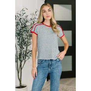 Country Stripe Casual Tee in Navy White