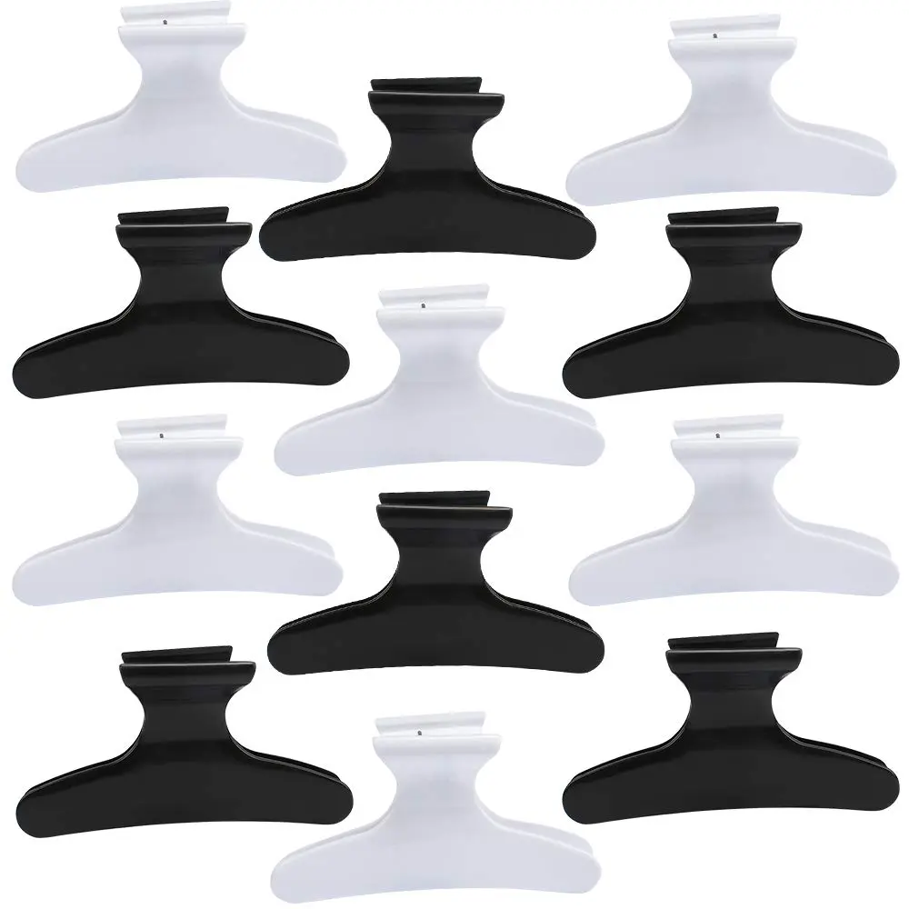 Hair Clips for Styling Sectioning 12 Pack Black White Butterfly Clamps Hair Claw Clips Pro Salon Hair Clips for Styling, Sectioning,  and Coloring
