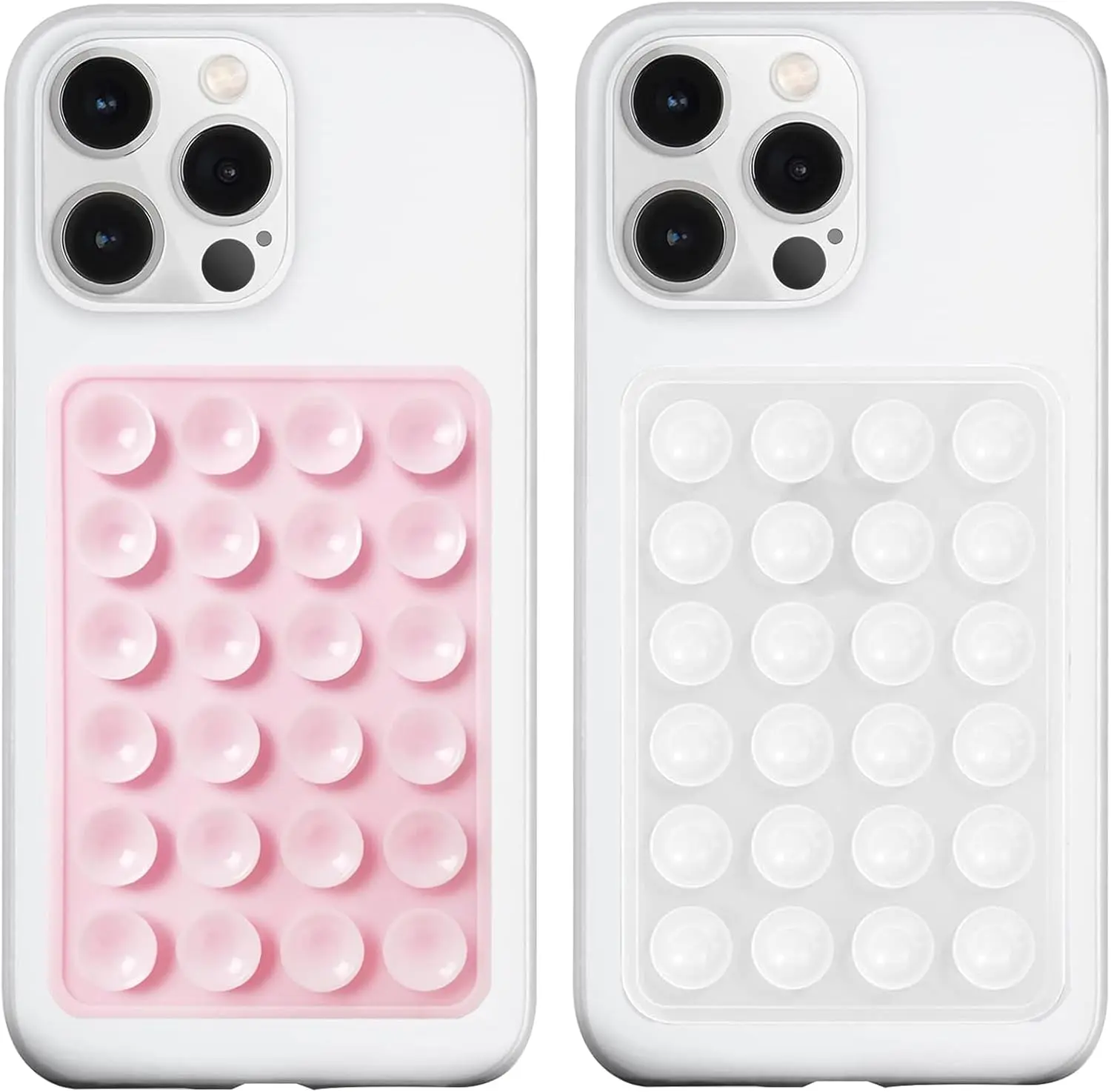 2 Pack  Suction Phone Case Mount, Silicon Adhesive Phone Grip for Smartphones, Hands-Free Mirror Shower Phone Holder for Selfies,  Videos (LightPink&Translucent)
