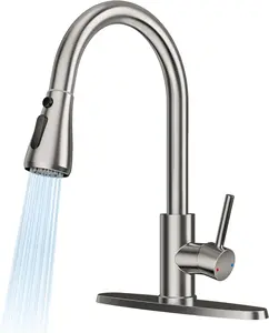 Kitchen Faucets with Pull Down Sprayer, Brushed Nickel, High Arc Single Handle Classic Stainless Steel Sink Faucet 1 or 3 Hole, Suitable for Farmhouse Camper Laundry Rv Bar