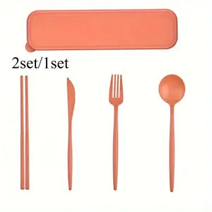 1set 4-piece Reusable Travel Cutlery Set with Storage Box - Lightweight and Durable for On-the-Go Meals!