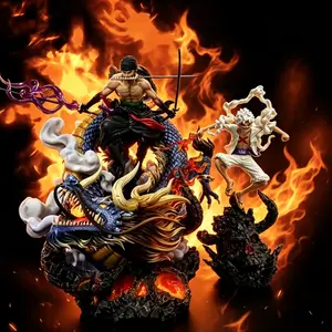 Four-Stage Elastic Straw Hat Hero Statue, Monkey King Gun Battle Pose, Three-Sword Flow Swordsman, Dragon Scene PVC Resin Model