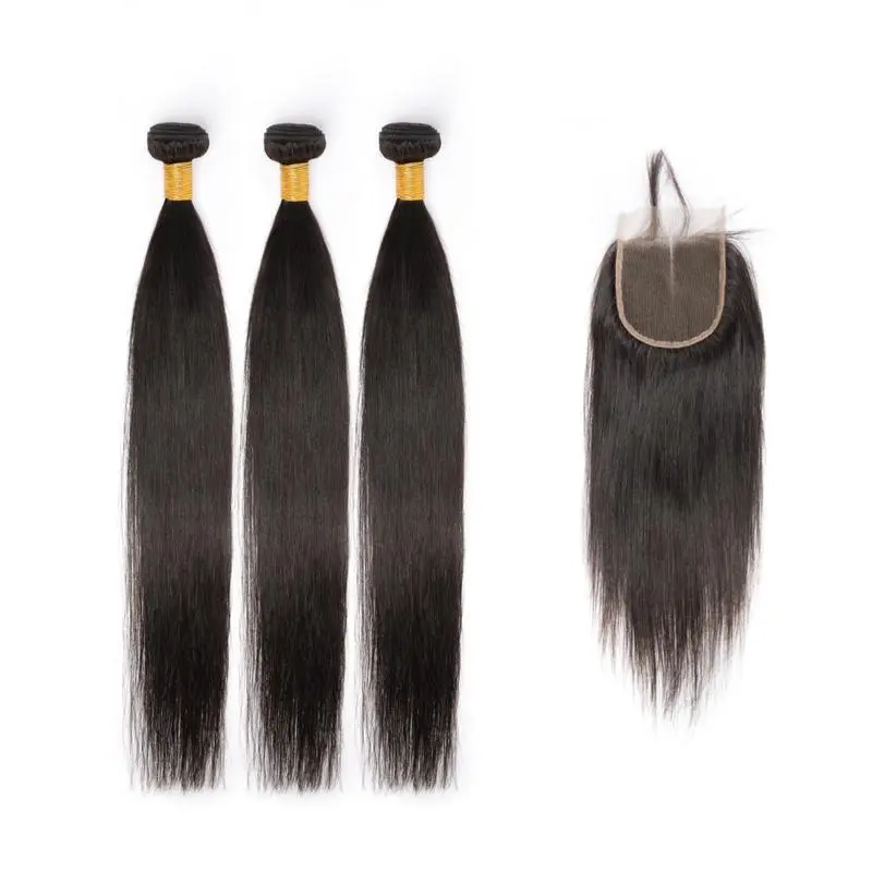 [Today Only ] Brazilian Hair Human Hair 3  Bundles and 4x4 lace closure Straight/Body Wave/Water Wave/Deep Wave Nature Black 10-32 Inch Luxury Salon Quality Can Be Dyed & Styled hair  bundles, Human Hair Extensions  Glueless Virgin Hair
