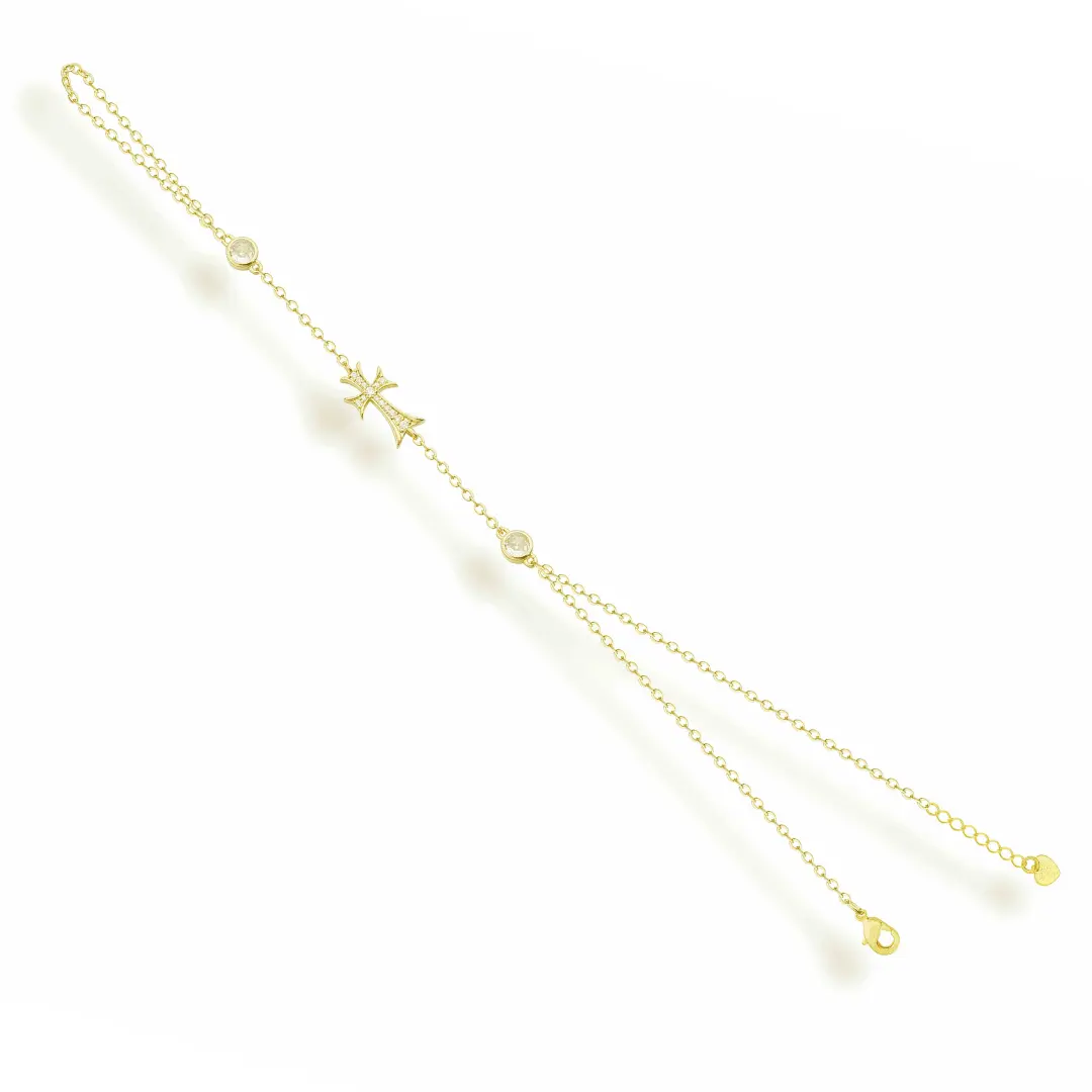 EVRY JEWELS Gold or Silver Plated Women's Hypoallergenic Double Cross Me Hand Chain