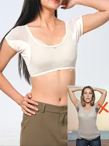 Women's Lightweight Breathable Sweat Vest with Absorbent Pads and Mesh, Round Neck Short Sleeve, Comfort Fit, Ideal for Daily Wear