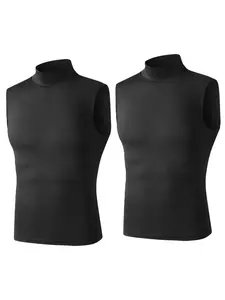2 Pack Mock Turtleneck Workout Tank Top for Men, Quick-Dry Stretch Sleeveless T Shirt, Running Base Layer Undershirt Gym Tank Tops, Sports Vest