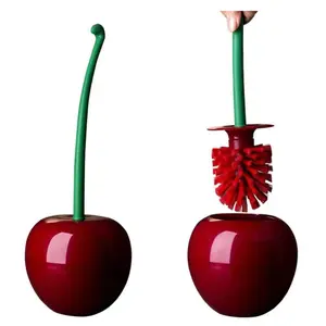 Creative Toilet Brush with Storage Bowl & Long Handle Home Bathroom Cleaning Tool Features a base for easy storage and organization Thickened bristles for deep cleaning Rust-proof and leak-proof Cherry design Toilet Brush Set