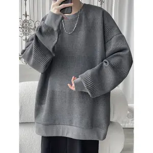 Comfortable Men's Knitted Sweatshirt, Round Neck, Regular Fit, Stretchy Polyester Pullover, Solid Color Hoodie for Men