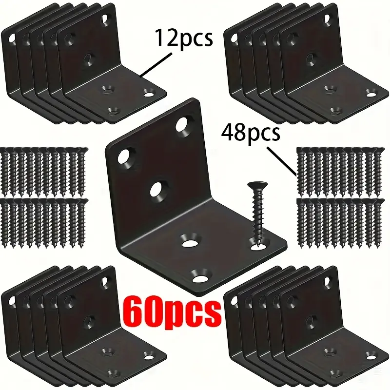 60pcs heavy-duty black metal corner code set, Sturdy Bracket, Mounting ...