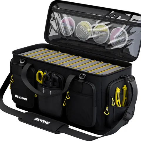 Beyond Braid Fishing Hauler Tackle Bags - Fishing Accessories Kit, Water-Resist Coat, Compact Carry, Molded Base, 12 Pockets Keep Gear Easy to Find, Self-Healing Zip, Holds 7 Boxes, Great for Kayaks/Banks/Trucks, Freshwater Fishing Gear Storage