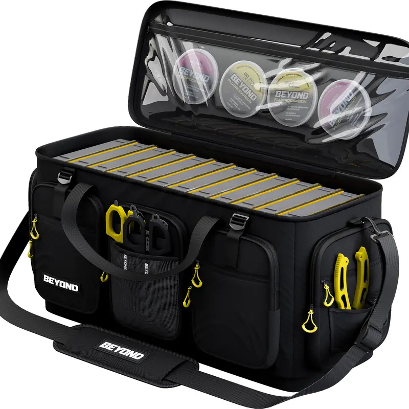 Beyond Braid Fishing Hauler Tackle Bags - Fishing Accessories Kit, Water-Resist Coat, Compact Carry, Molded Base, 12 Pockets Keep Gear Easy to Find, Self-Healing Zip, Holds 7 Boxes, Great for Kayaks/Banks/Trucks, Freshwater Fishing Gear Storage