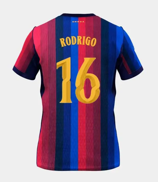 Rodrigo 16 Blue Red Home Football Jersey – Personalized Squad Name & Number, Athletic Matchday Style