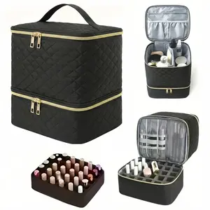 Quilted Double Layer Nail Polish Bag Perfect Valentine's Day Gift Minimalist Matte Makeup Organizer & Jewelry Box Fits Nail Lamp & Manicure Tools Lightweight Water-Resistant Travel Case Cute Cosmetic Storage Pouch for Her Girlfriend Present