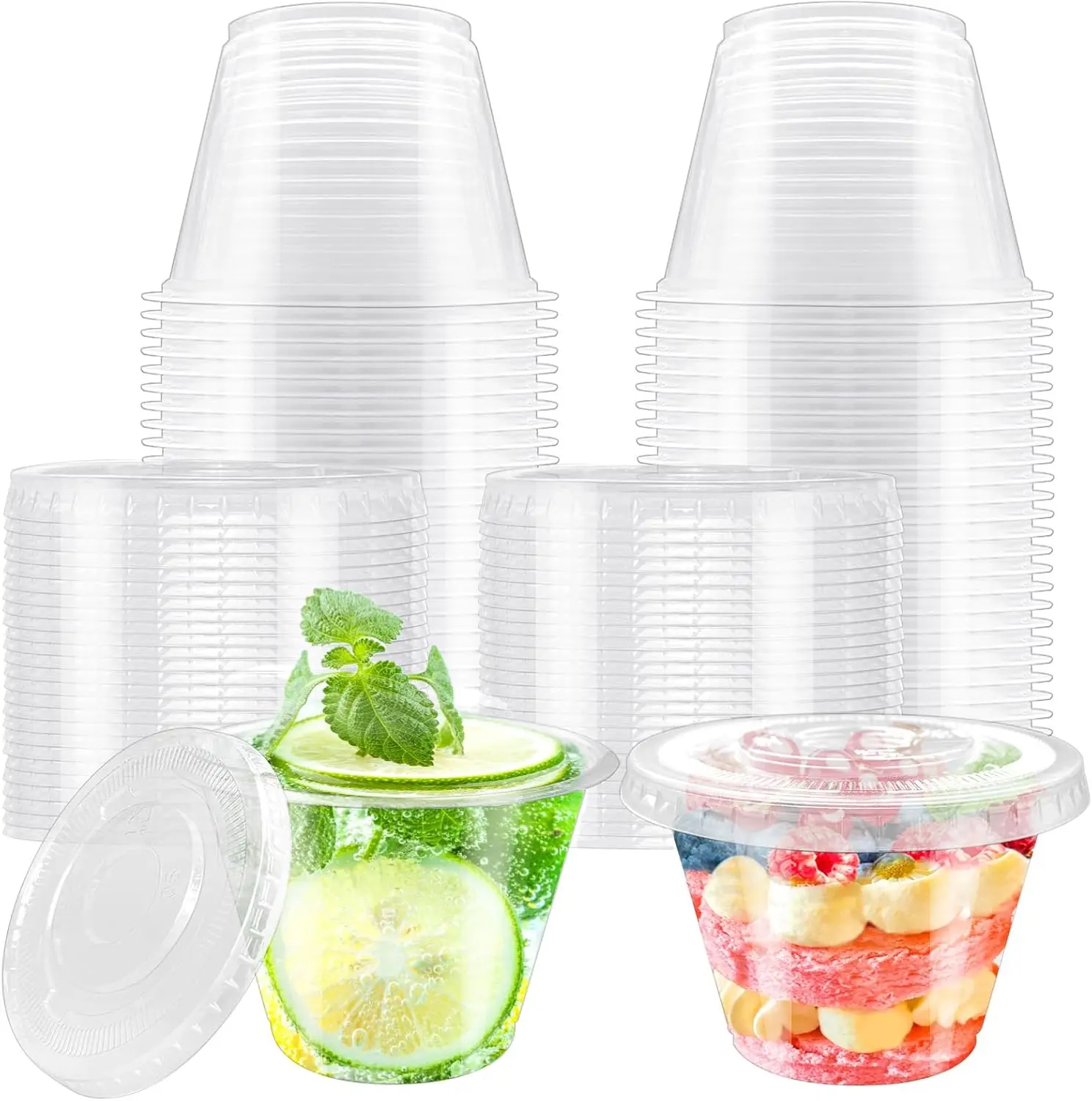50-Pack 6 Oz Stackable Plastic with Lid Cups, Disposable Dessert Containers for Party Events, Fruit, Ice Cream (No Hole)