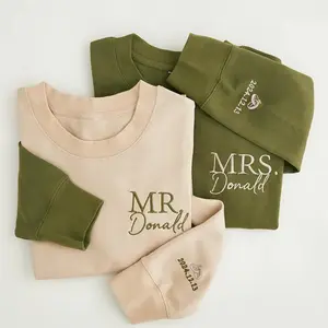 Embroidered Personalized Mr and Mrs Sweatshirt, Custom Couples Crewneck with Name and Date, Matching Wedding or Anniversary Gift Sweater