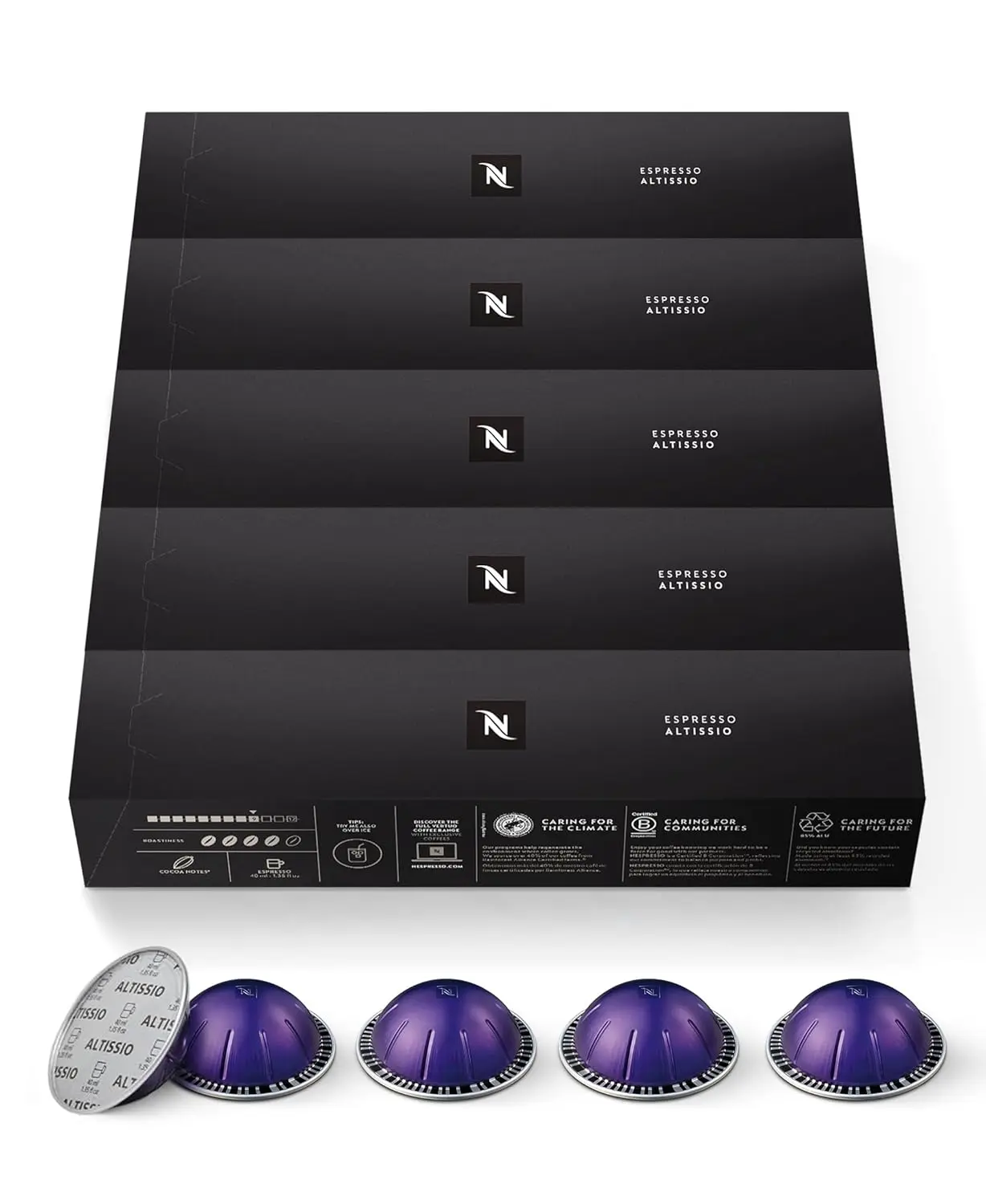 NESPRESSO Vertuo Altissio Medium Roast Full-Bodied Espresso Pods - 50 Aluminum-Free Coffee Capsules, Brews 1.35oz Milk Beverages, Ensures Cupboard Coffee Freshness