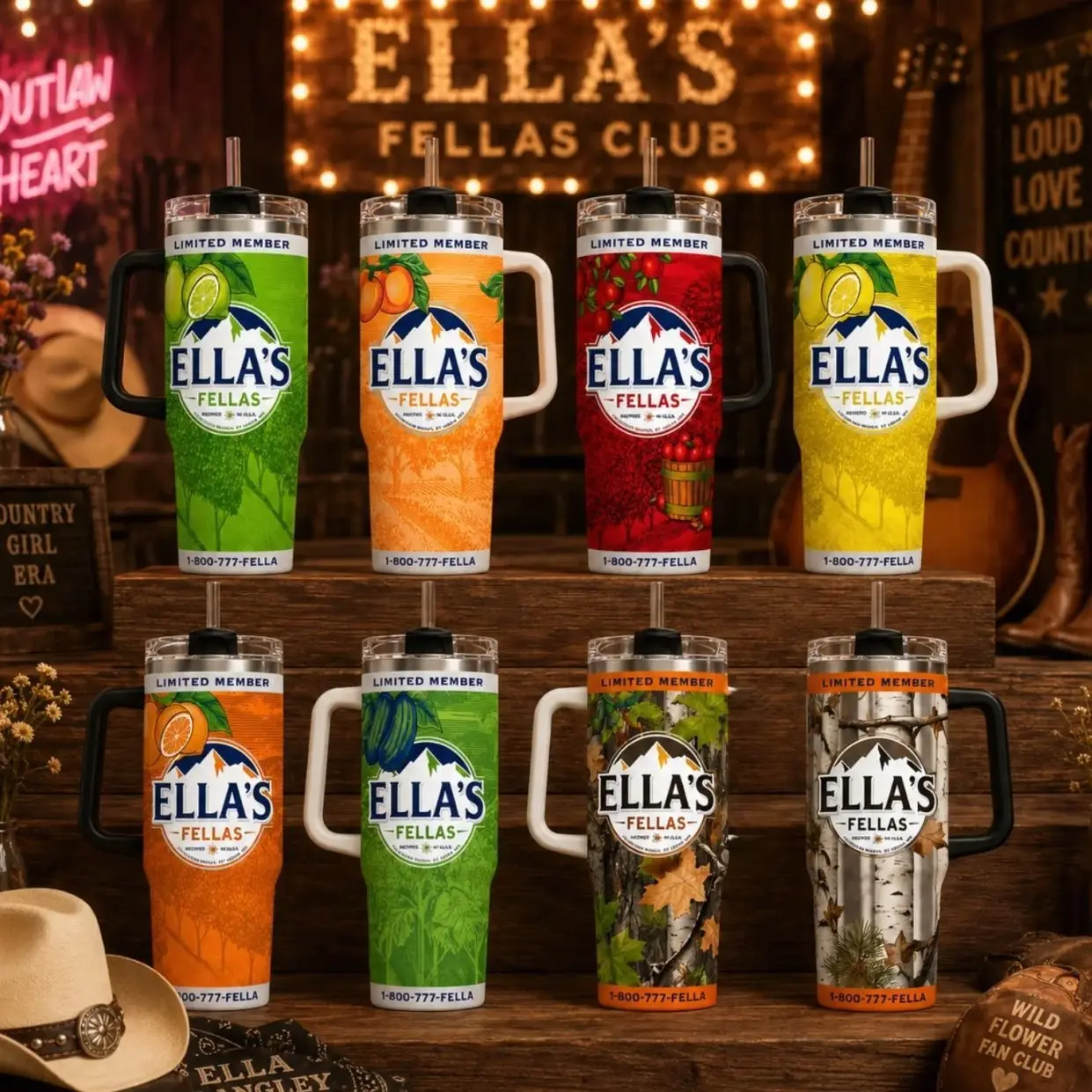 Ella's Fellas Inspired 30oz/40oz Tumbler with Handle, Country Music Fan Travel Mug, Stainless Steel Insulated Drink Cup, Beer Label Style Gift for Fans